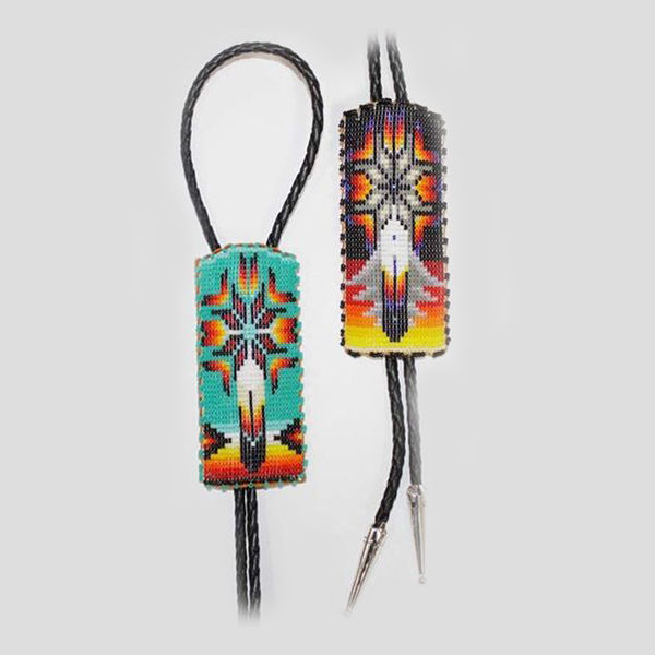 Bolo Tie Southwest Tribale Con Centro Turchese – Fatto A Mano In USA, Cintura In Pelle Intrecciata 110 Cm